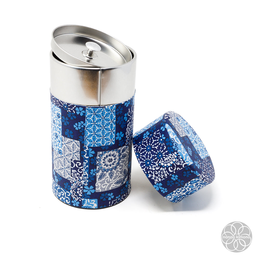 Tea Canister - Indigo Checkered Pattern