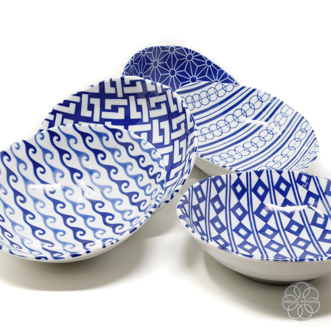 Bowls - Indigo Komon (Set of 5)