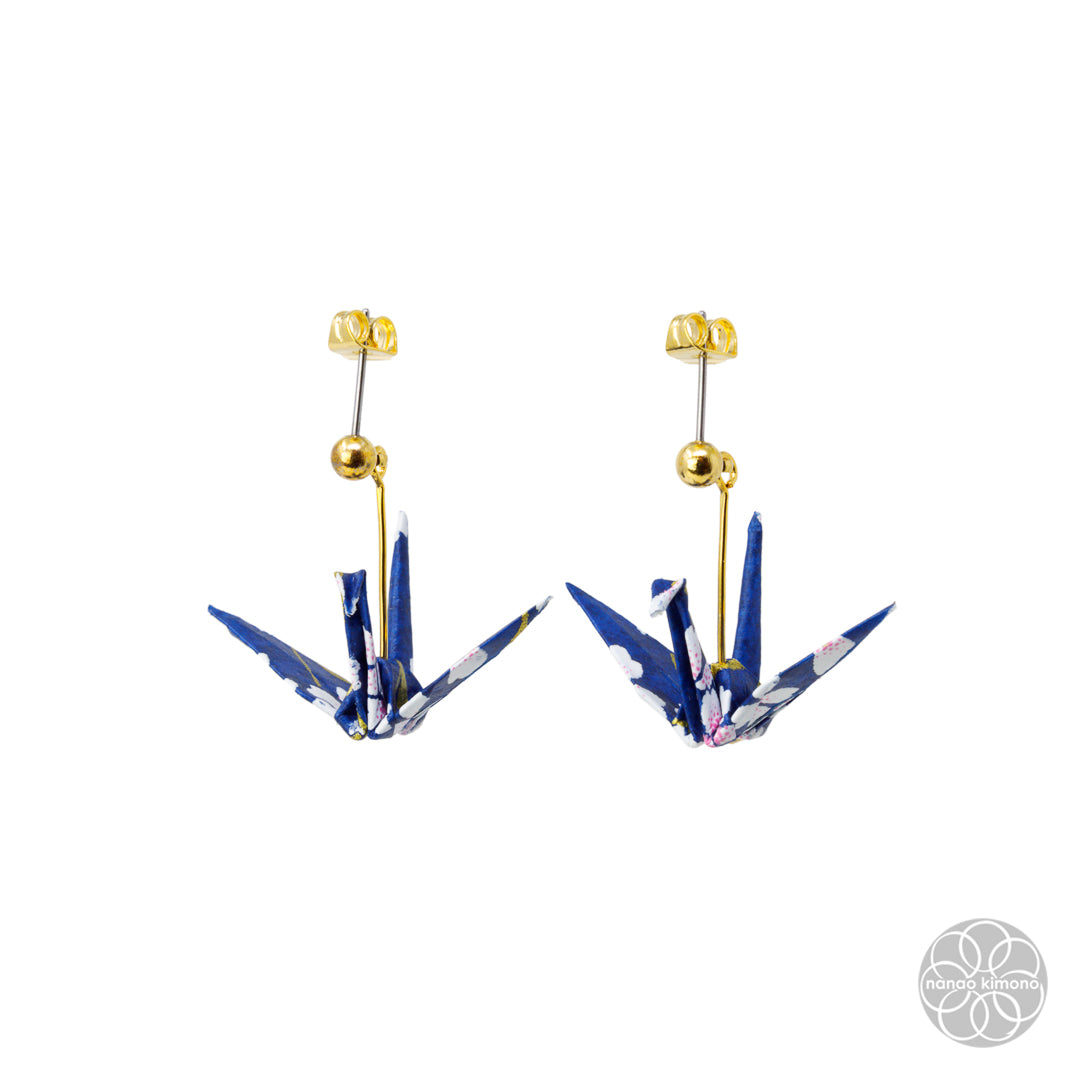 Pierced Earrings - Origami Crane Kyoto Sakura Navy