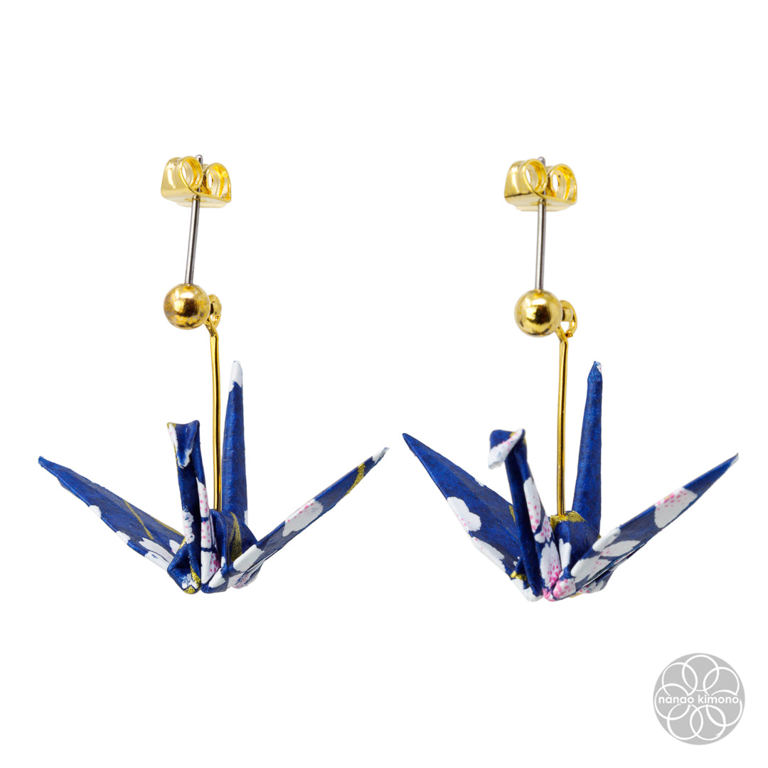 Pierced Earrings - Origami Crane Kyoto Sakura Navy