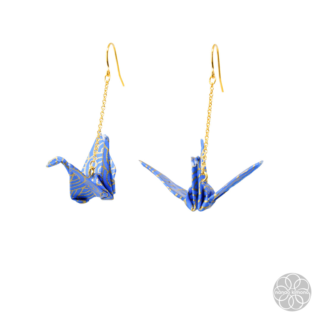 Pierced Earrings - Origami Crane Seigaiha