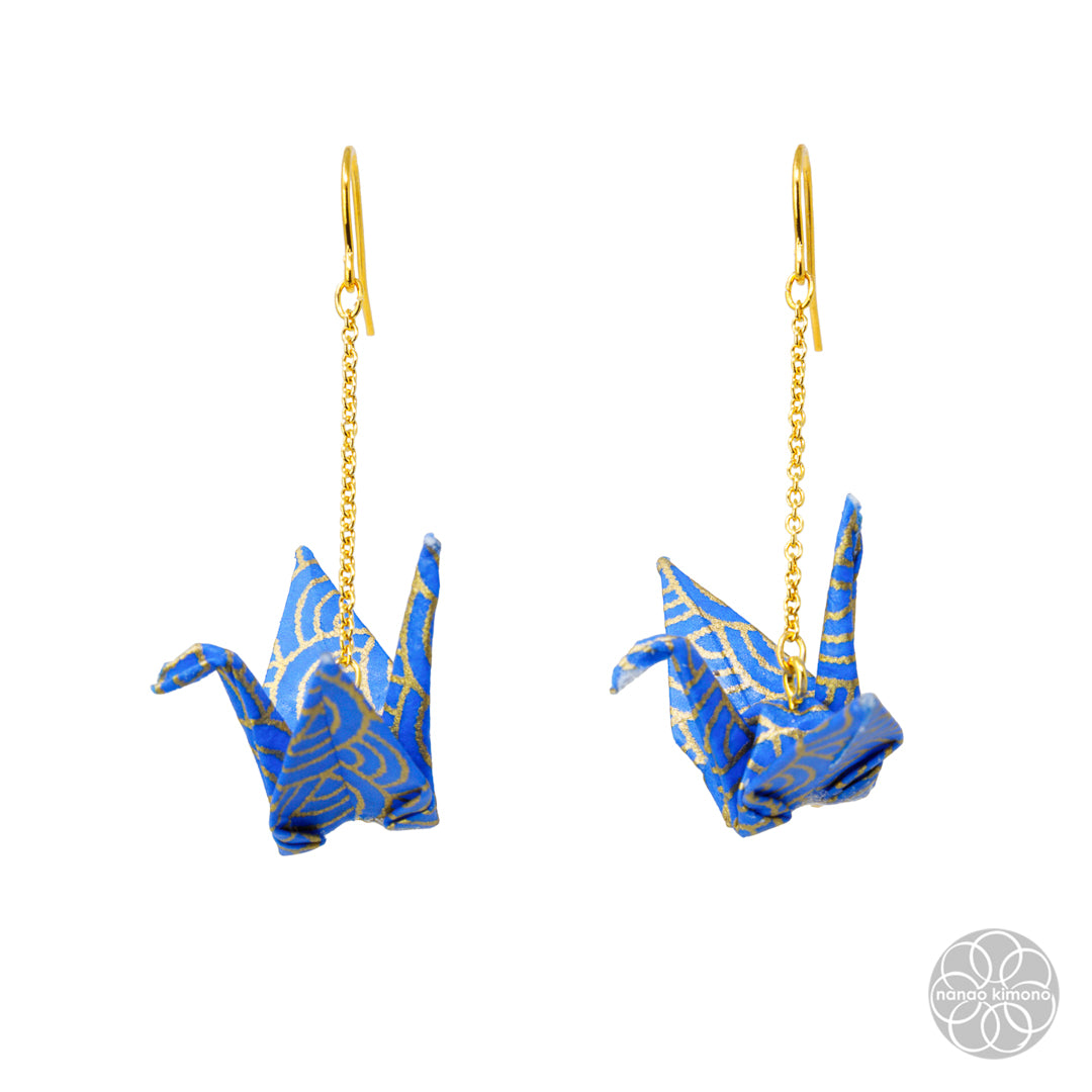 Pierced Earrings - Origami Crane Seigaiha