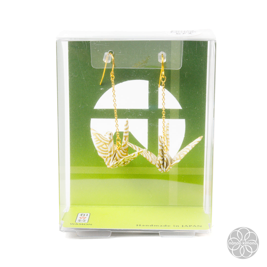 Pierced Earrings - Origami Crane Gold Seigaiha