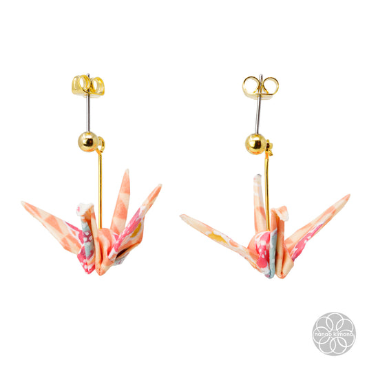 Pierced Earrings - Origami Crane Orange