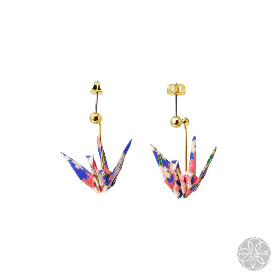 Pierced Earrings - Origami Crane Mt. Fuji Navy