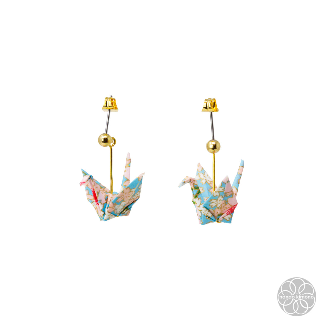 Pierced Earrings - Origami Crane Mt. Fuji Sakura