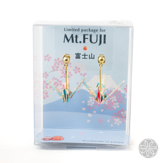 Pierced Earrings - Origami Crane Mt. Fuji Sakura