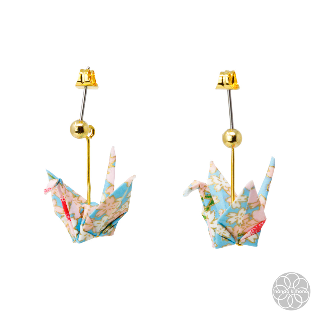 Pierced Earrings - Origami Crane Mt. Fuji Sakura