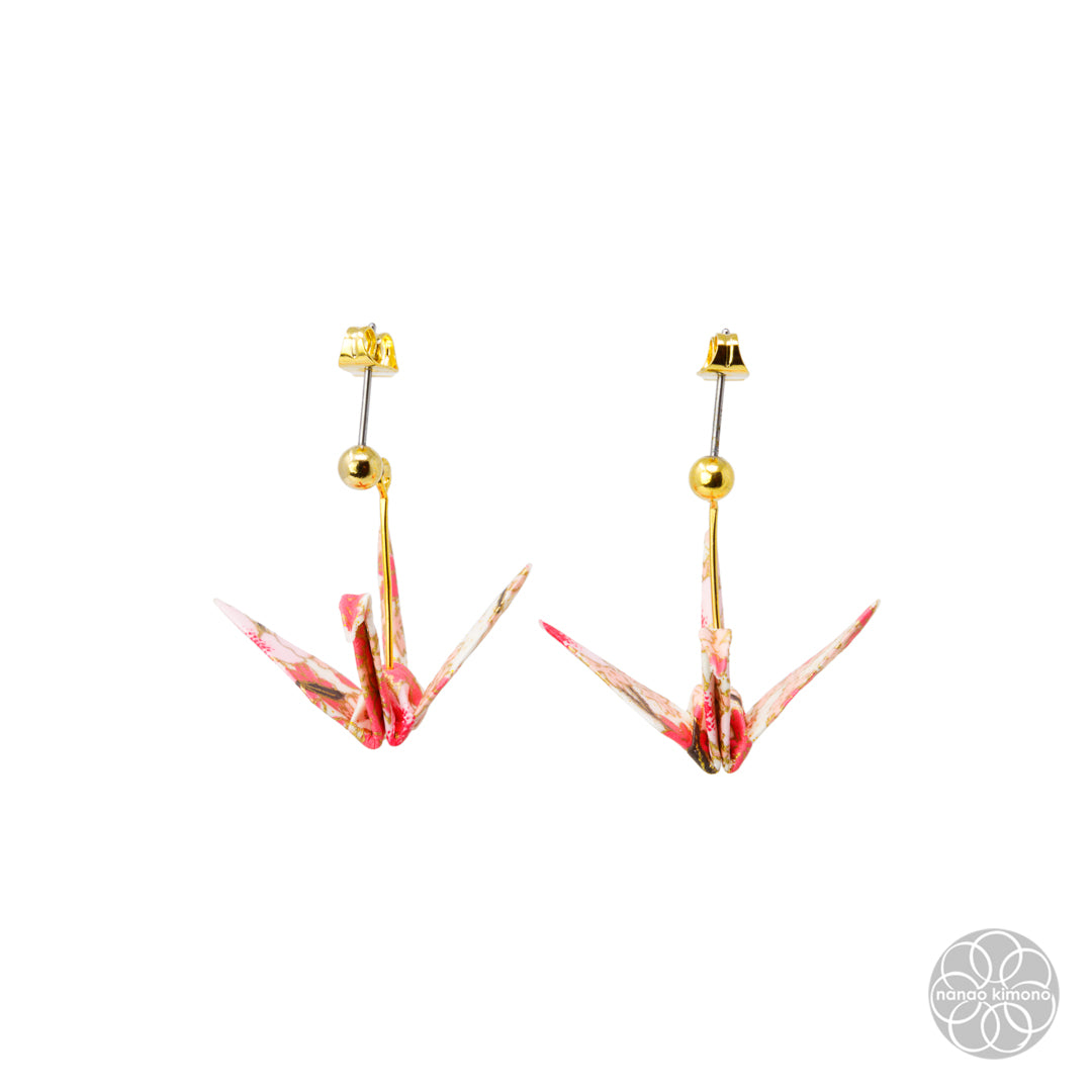 Pierced Earrings - Origami Crane Mt. Fuji Sakura Red