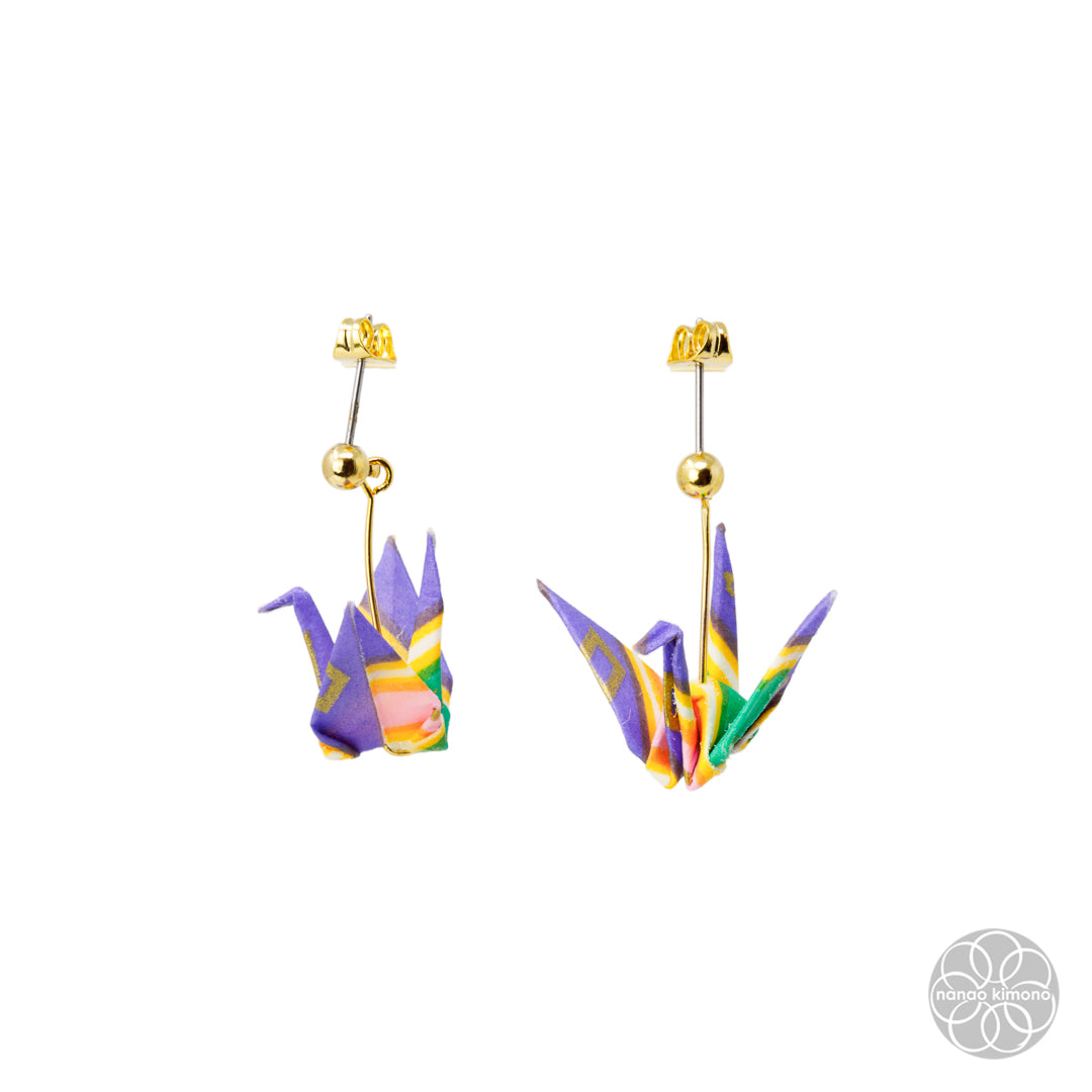 Pierced Earrings - Origami Crane Purple