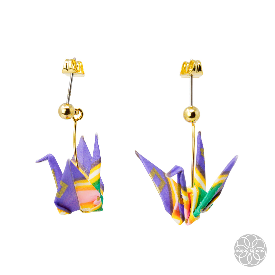 Pierced Earrings - Origami Crane Purple