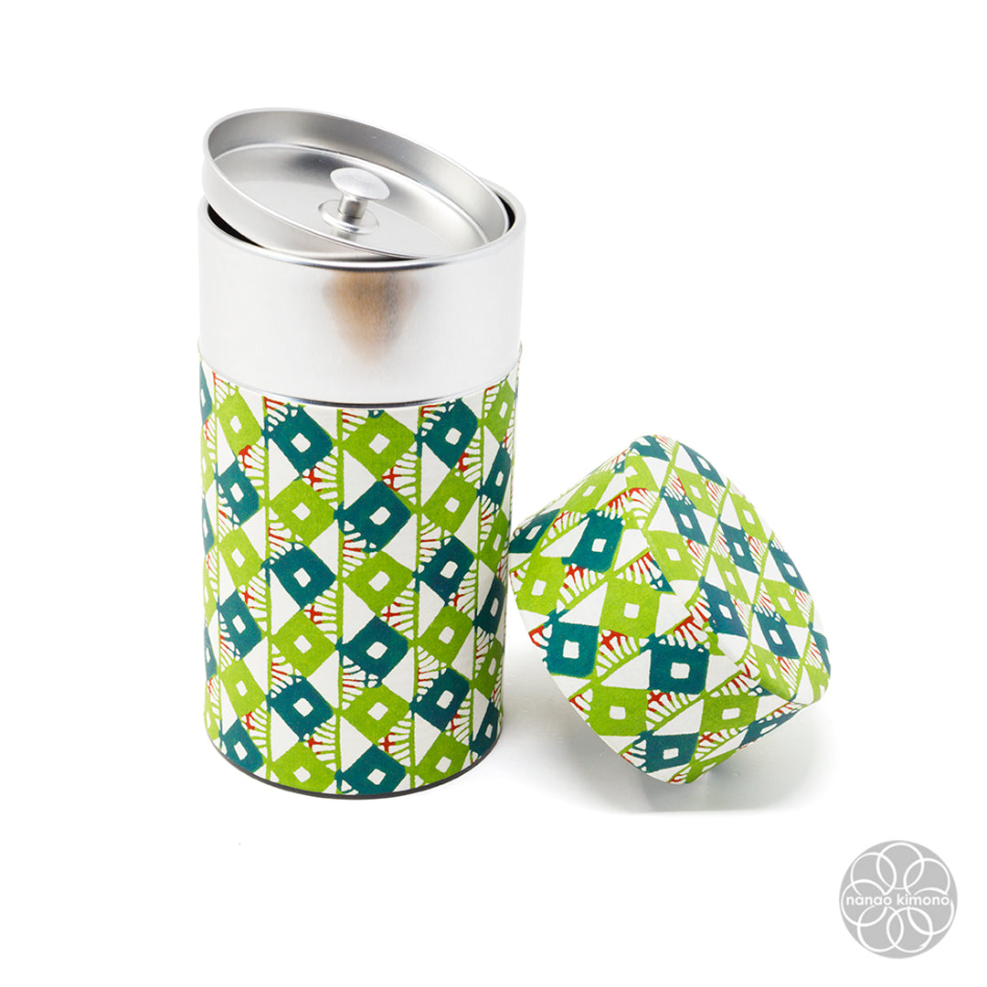 Tea Canister - Green Diamonds