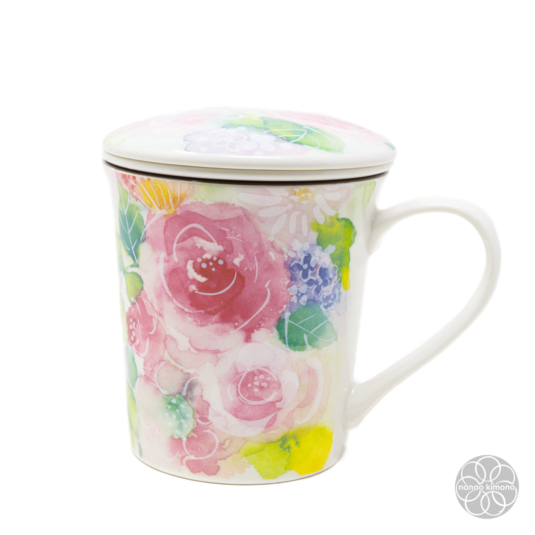 Mug with Lid + Strainer - Begonia