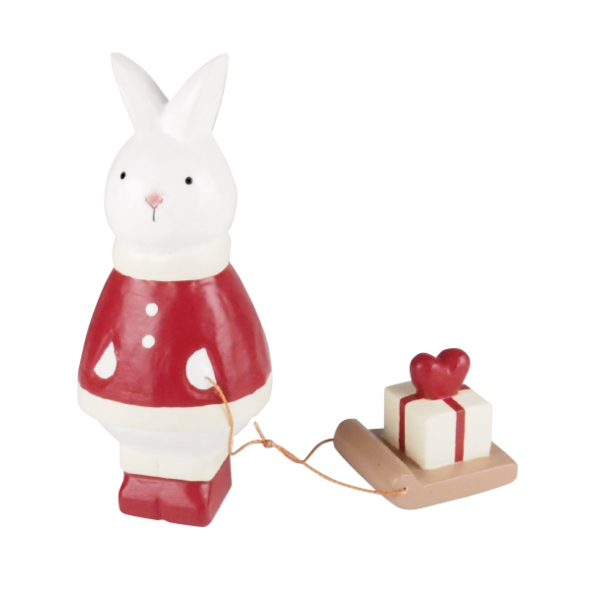 Wooden Animal - Rabbit Santa w Heart Present