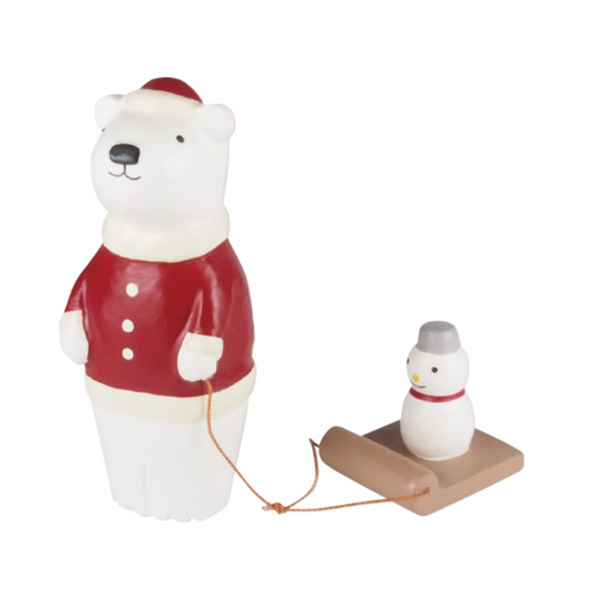 Wooden Animal - Polar Bear Santa w Snowman