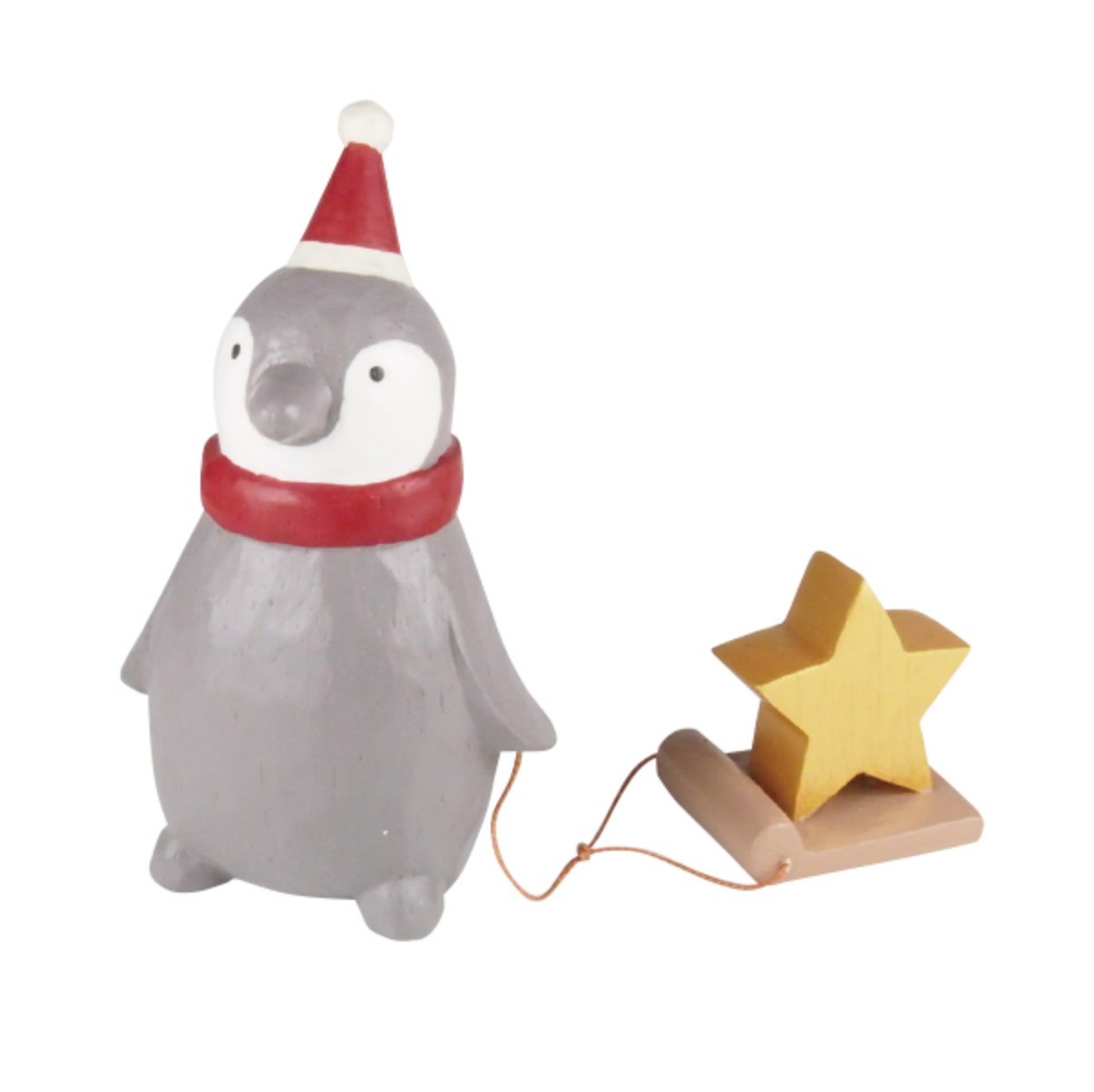 Wooden Animal - Penguin Santa w Star