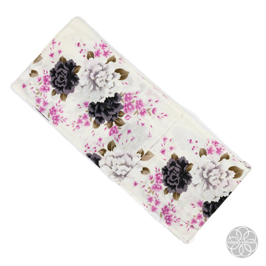 Women's Yukata - Black&White Peonies on White