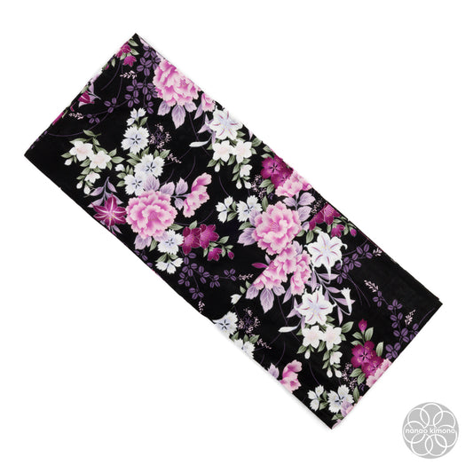 Women's Yukata - Pink Flowers on Black