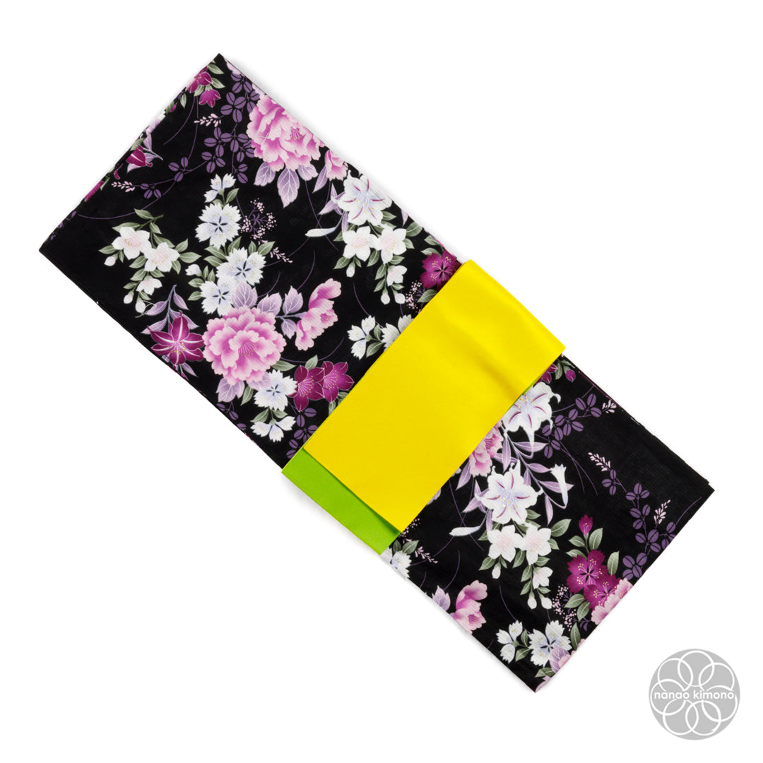 Women's Yukata - Pink Flowers on Black