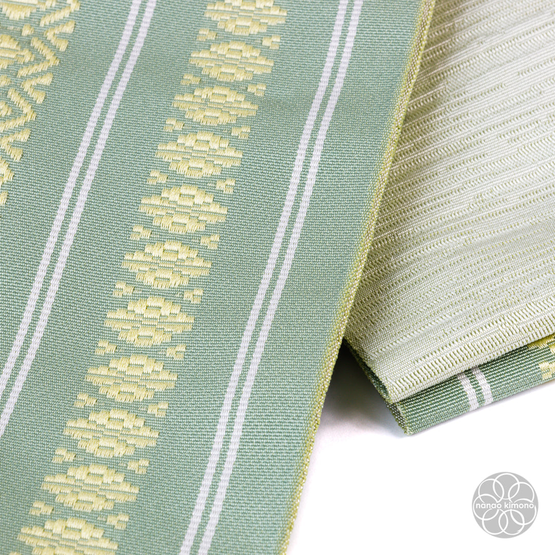 Women's Kimono Obi - Pattern on Green