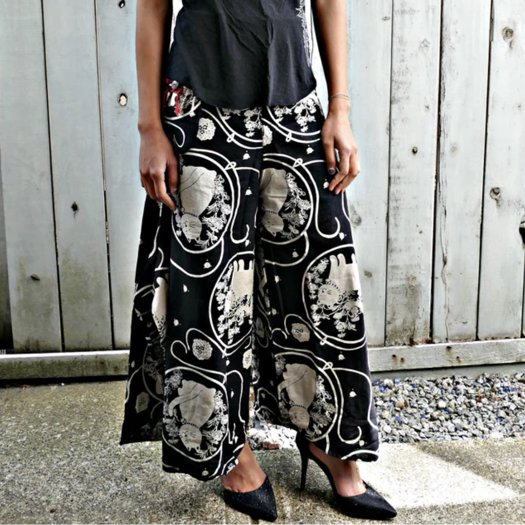Wide Leg Pants - Nako Cat Black