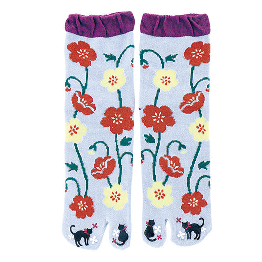 Black Cat Flower Tabi Socks Ladies