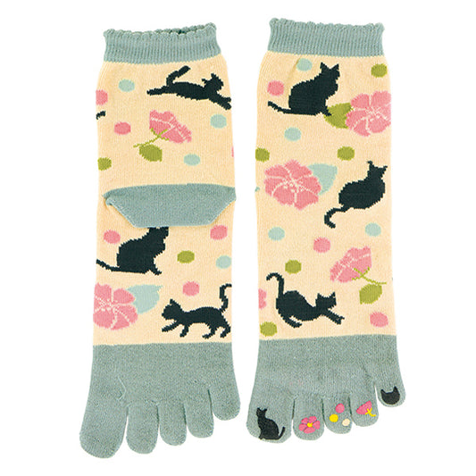 5-Toe Tabi Socks Ladies - Black Cat Dot