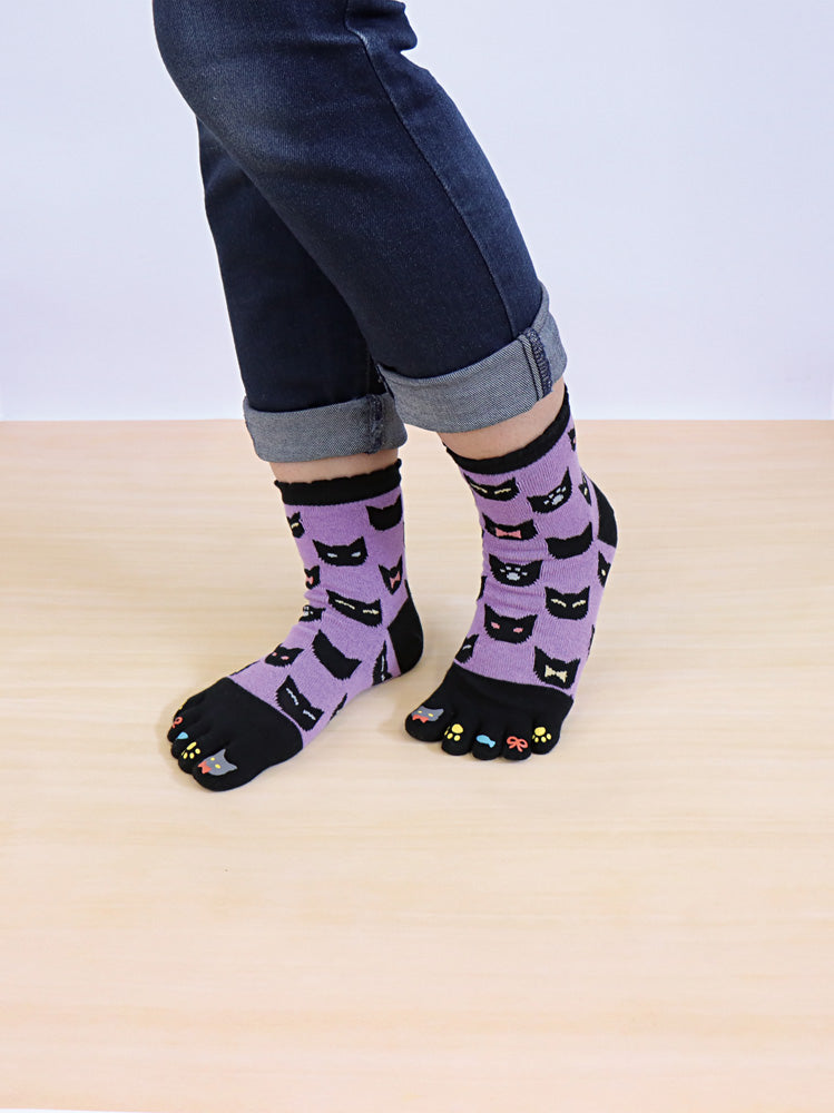 5-Toe Tabi Socks Ladies - Black Cat