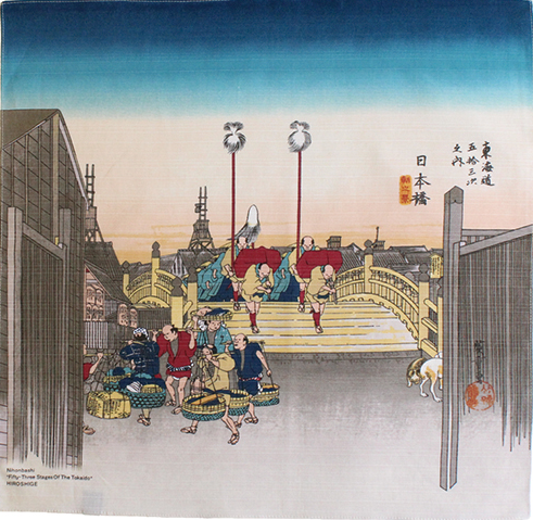 19" Furoshiki Ukiyoe Nihonbashi Utagawa Hiroshige Beige