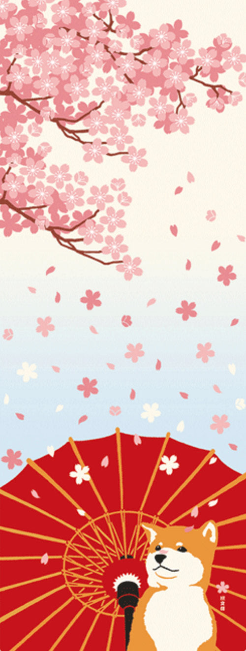 Shiba Inu Cherry Blossom Tenugui Towel