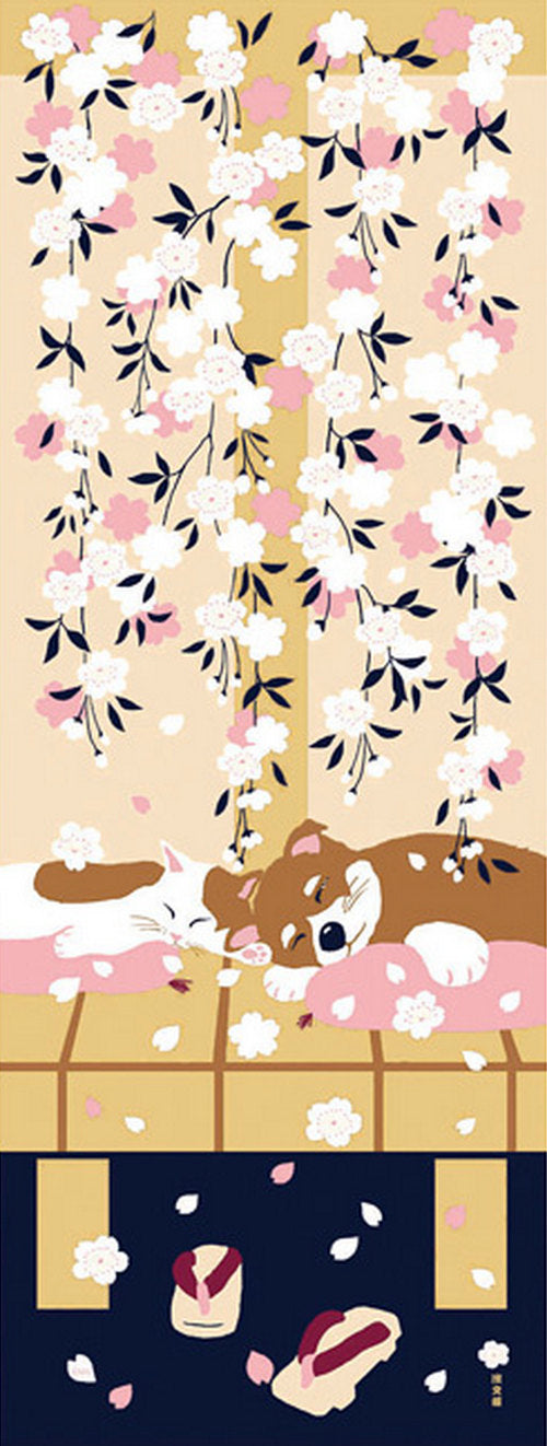 Shiba Inu & Cat Cherry Blossom Tenugui Towel