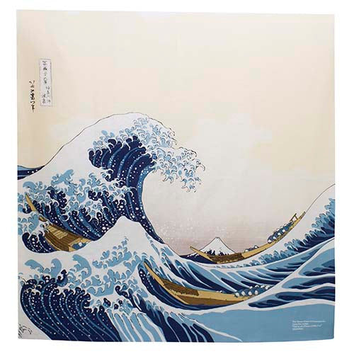 41" Furoshiki Ukiyoe The Great Wave Hokusai Katsushika Beige