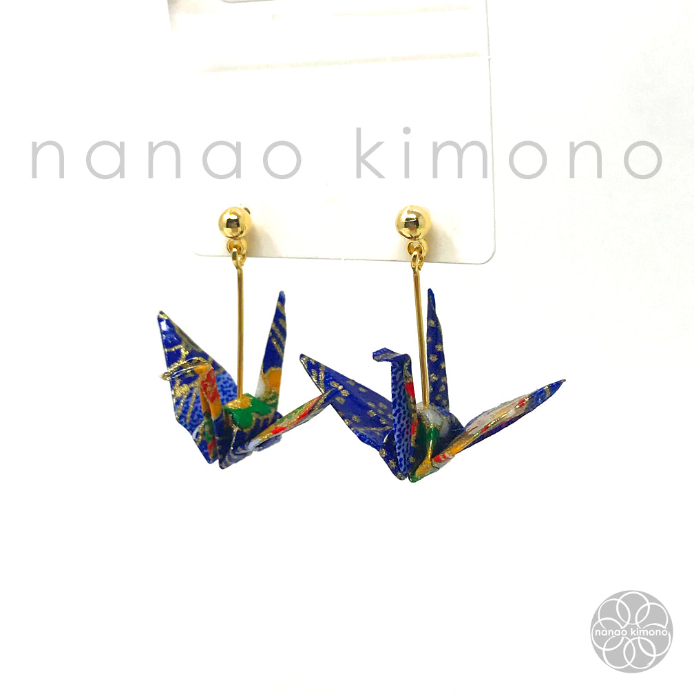 Pierced Earrings - Origami Crane Blue