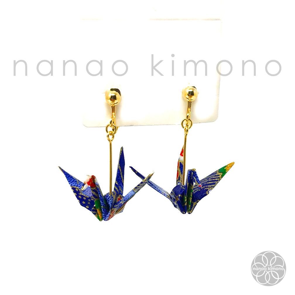 Clip-on Earrings - Origami Crane Blue
