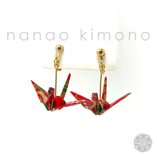 Clip-on Earrings - Origami Crane Red