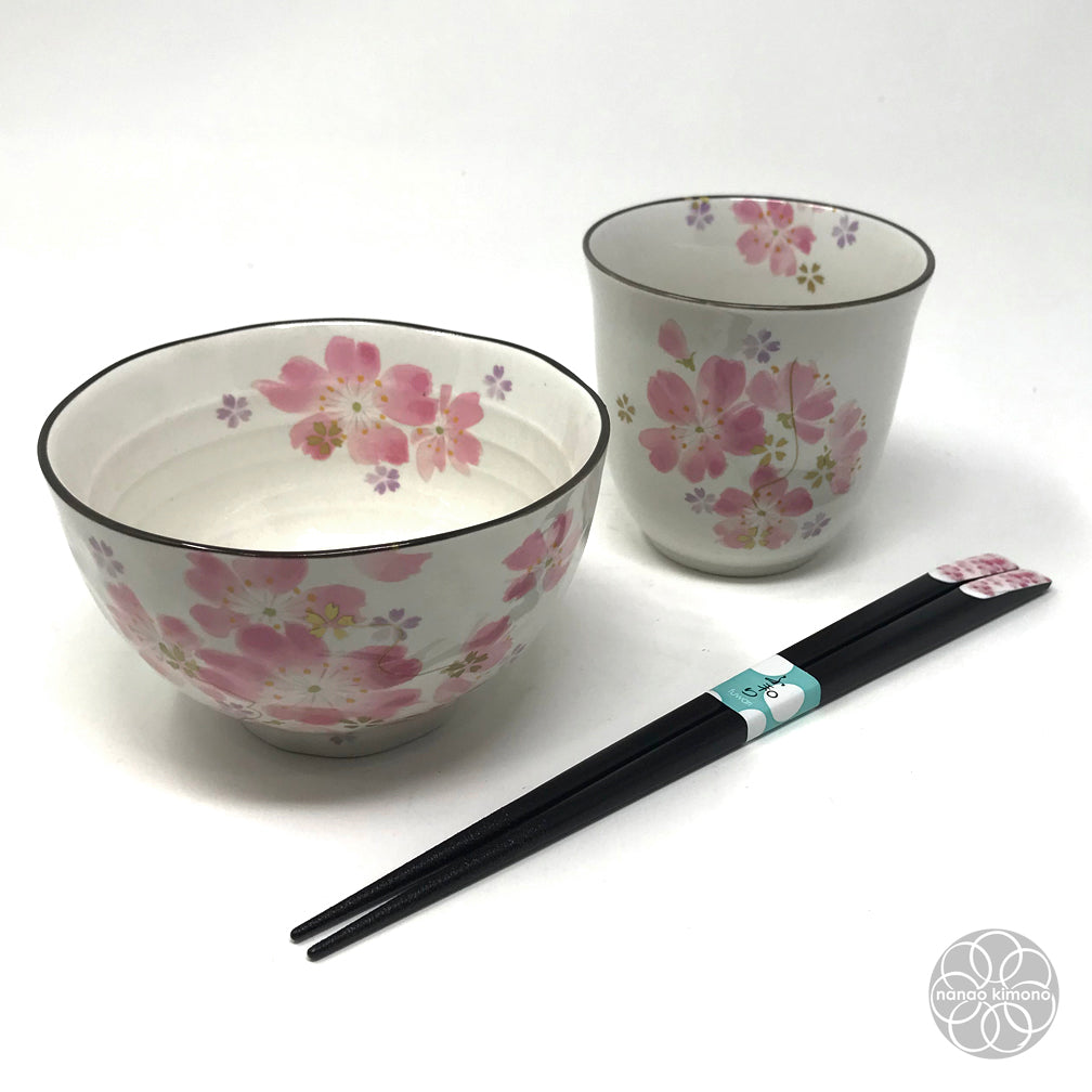 Sakura Set - Bowl, Teacup & Chopsticks