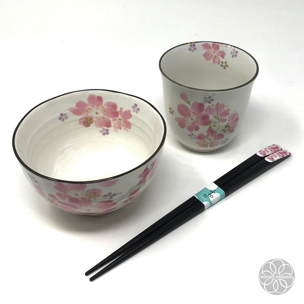 Sakura Set - Bowl, Teacup & Chopsticks