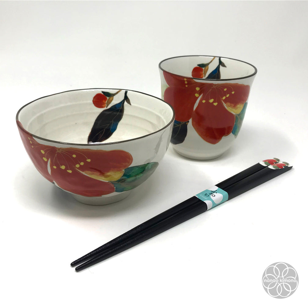 Camellia Set - Bowl, Teacup & Chopsticks