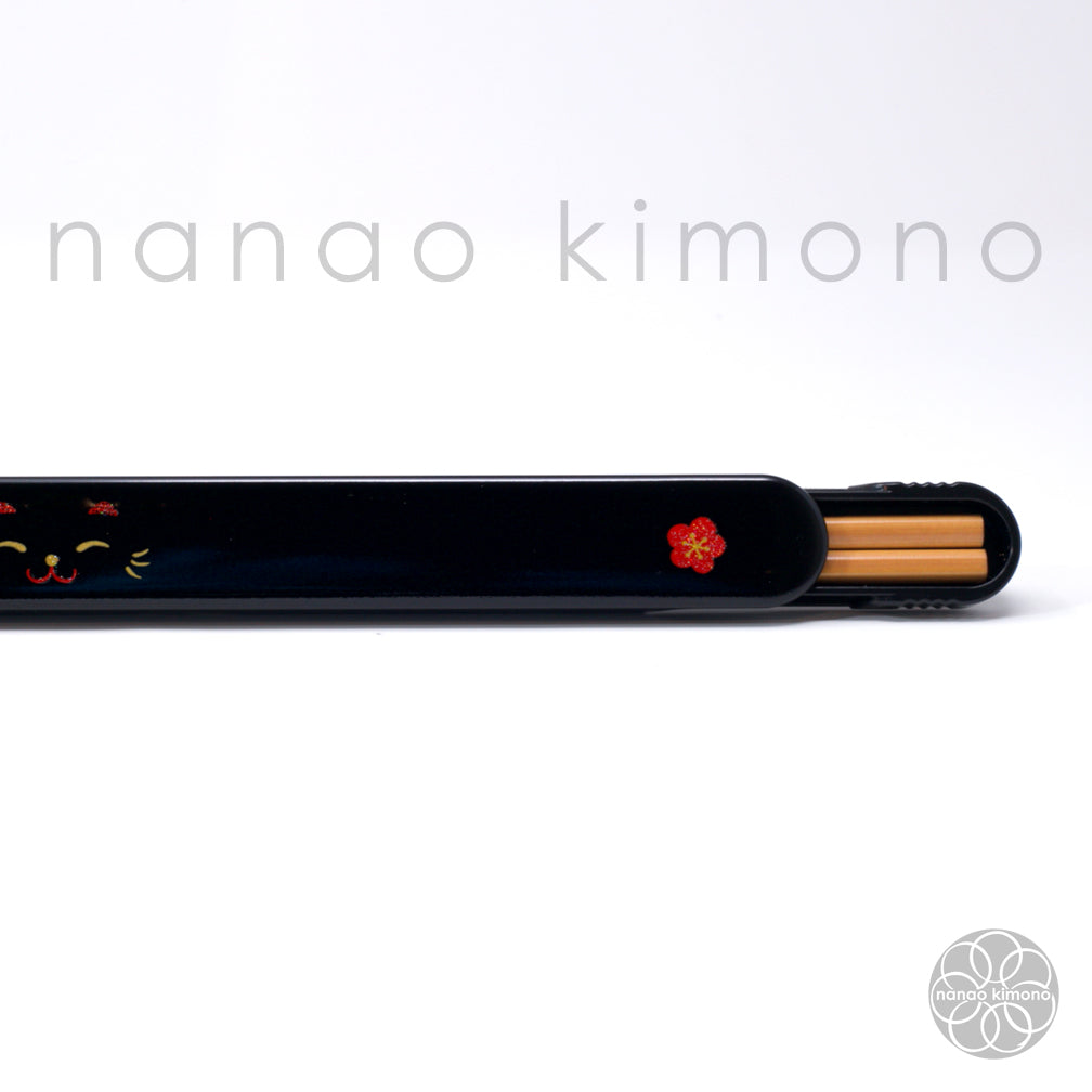 Chopsticks & Case - Maneki Neko Black