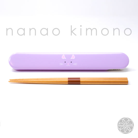Chopsticks & Case - Kokeshi Cat Purple