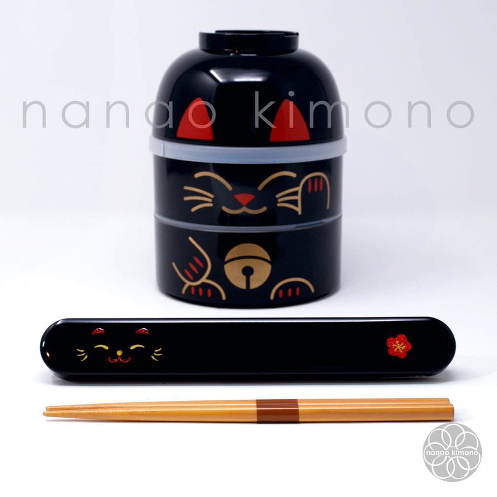 Chopsticks & Case - Maneki Neko Black