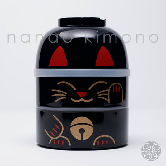 Kokeshi Bento Box L - Maneki Neko Black
