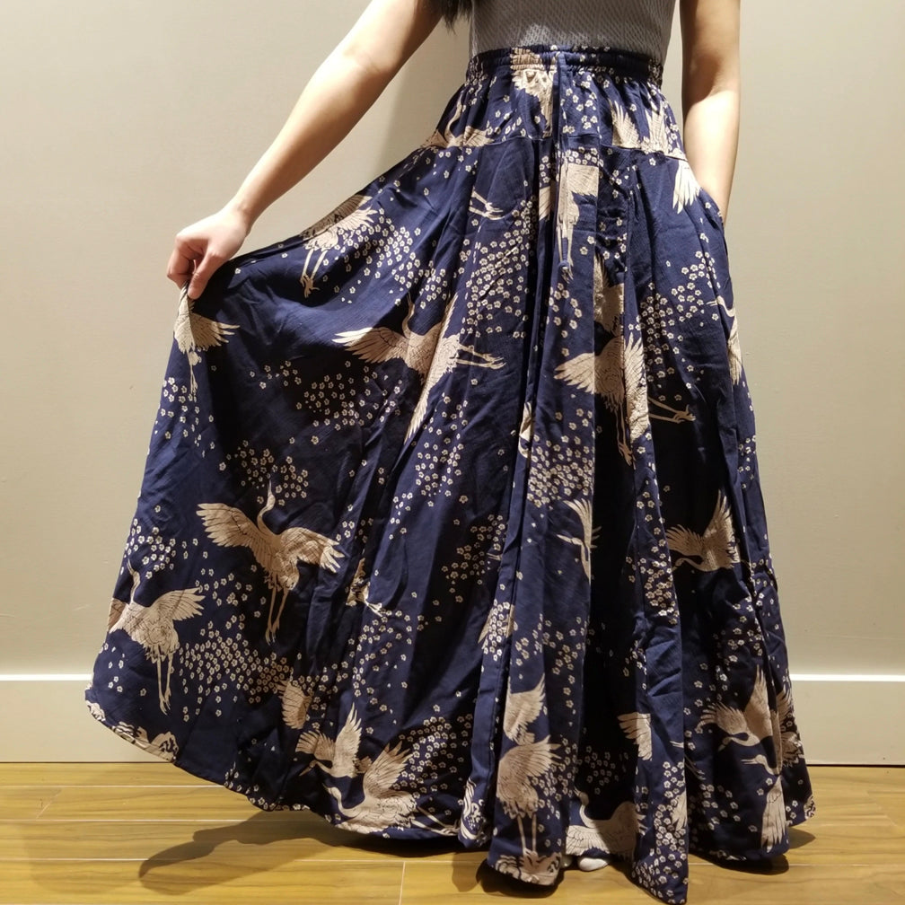 Long Skirt - Navy Blue Crane Sakura